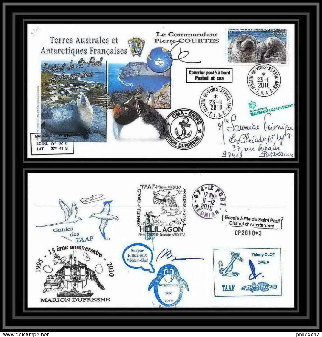 3044 Helilagon Dufresne Signé Signed Op 23/11/2010 /3 St Paul N°569 Otarie Seal Terres Australes (taaf) Lettre Cover - Hubschrauber