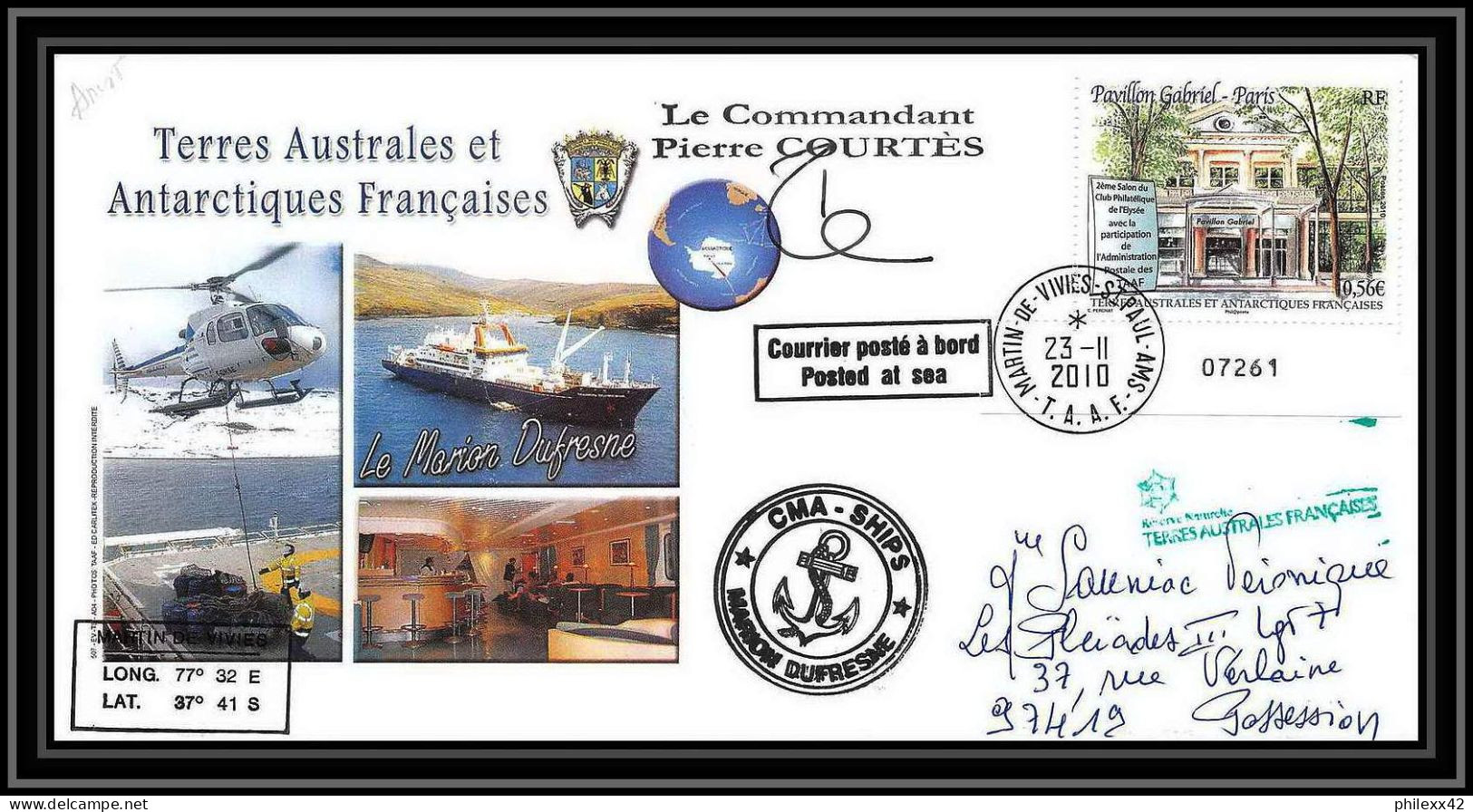 3043 Helilagon Dufresne Signé Signed Op 23/11/2010/3 St Paul N°571 Coin De Feuille Terres Australes (taaf) Lettre Cover - Helicopters