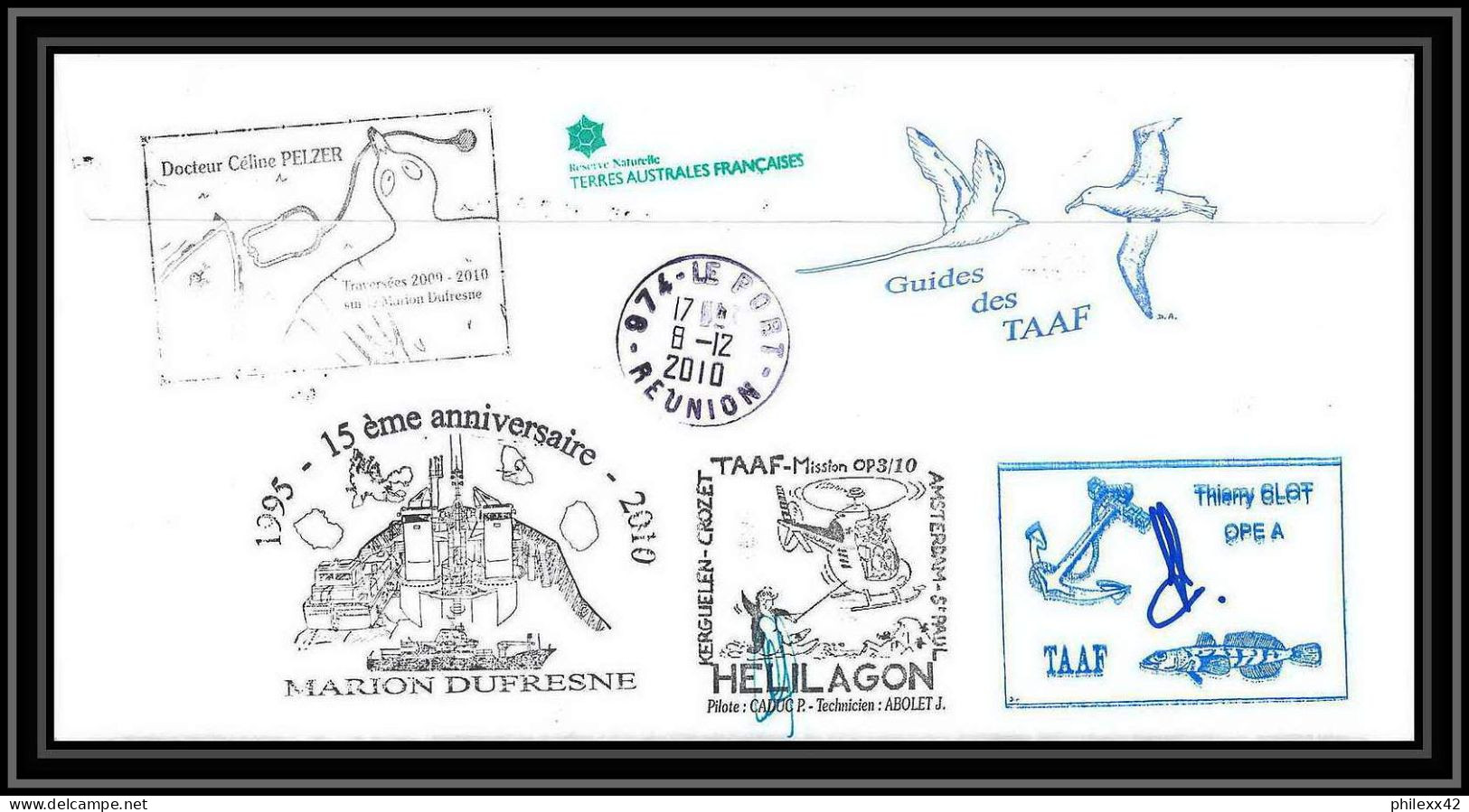 3040 Helilagon Dufresne Signé Signed Op 16/11/2010/3 Kerguelen N°569 Otarie Seal Terres Australes (taaf) Lettre Cover - Helicópteros