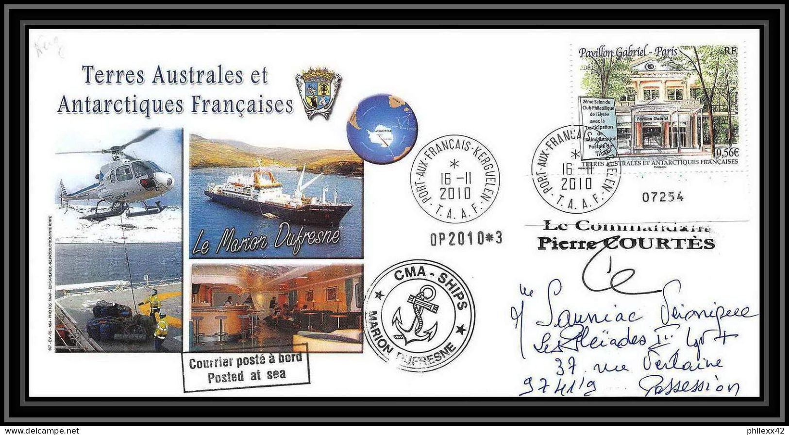 3039 Helilagon Dufresne Signé Signed Op 2010/3 Kerguelen 16/11/2010 N°571 Coin Daté Terres Australes (taaf) Lettre Cover - Helicópteros