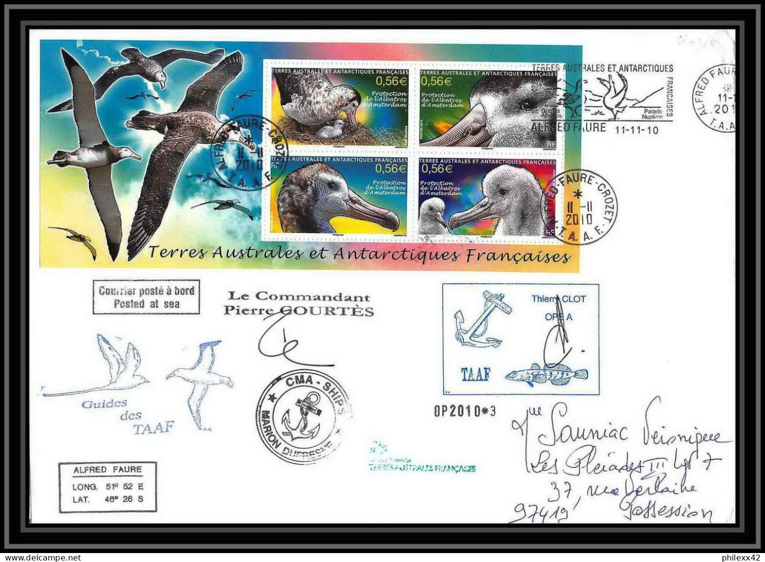 3036 Helilagon Dufresne Signé Signed Op 2010/3 Crozet 11/11/2010 Bloc N°24 ANTARCTIC Terres Australes (taaf) Lettre Cove - Hubschrauber