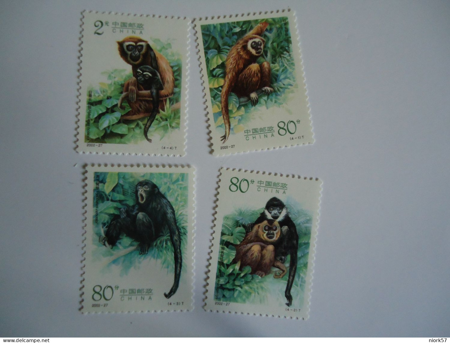 CHINA  4  MNH STAMPS  MONKEYS 2002 - Singes