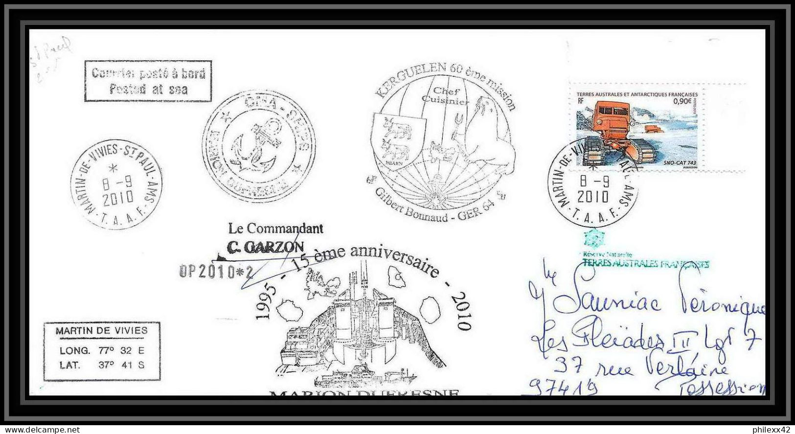 3024 Helilagon Dufresne Signé Signed Op 8/9/2010/2 St Paul N°562 Coin De Feuille Terres Australes (taaf) Lettre Cover - Helicopters