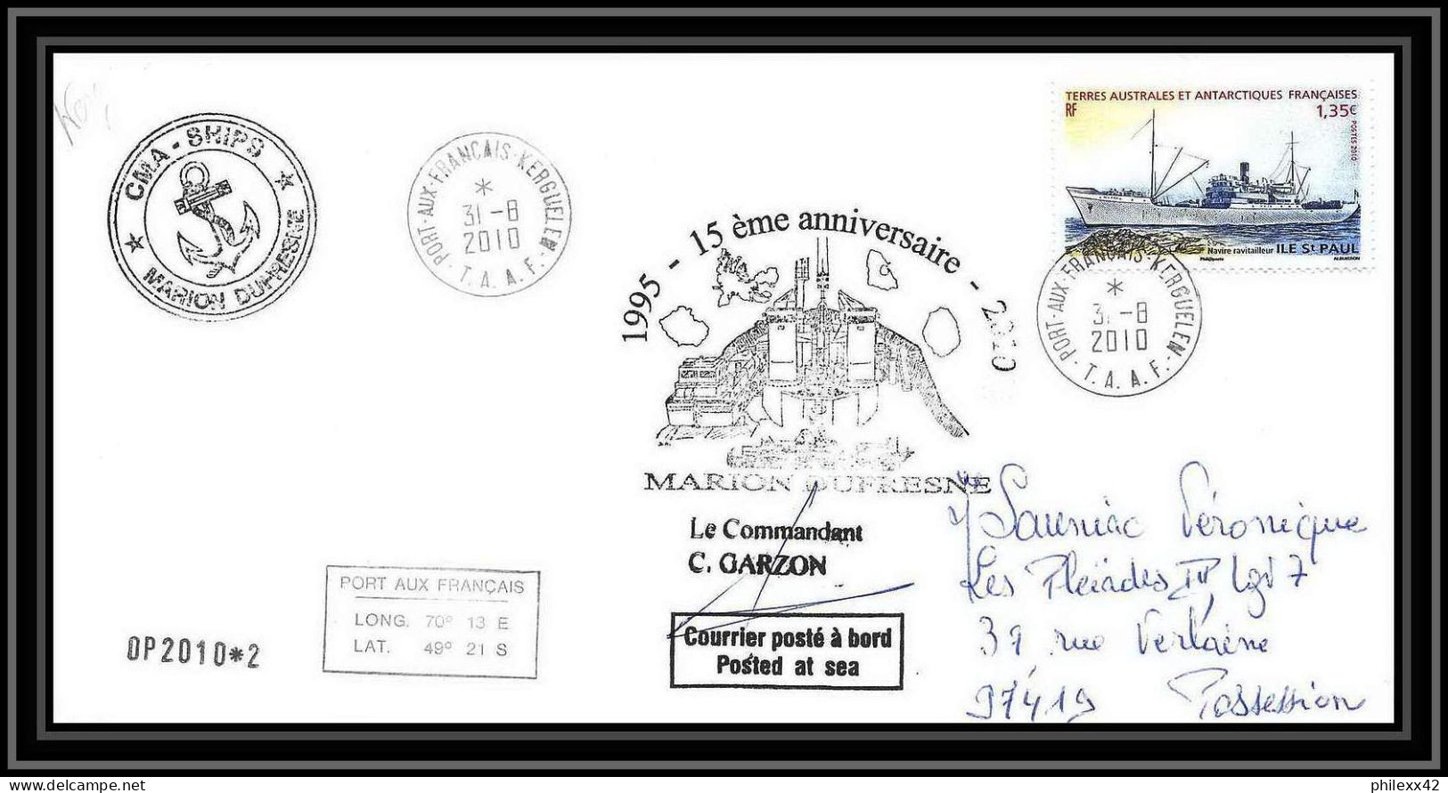 3023 Helilagon Dufresne Signé Signed Op 2010/2 KERGUELEN 31/8/2010 N°558 ANTARCTIC Terres Australes (taaf) Lettre Cover - Helicópteros