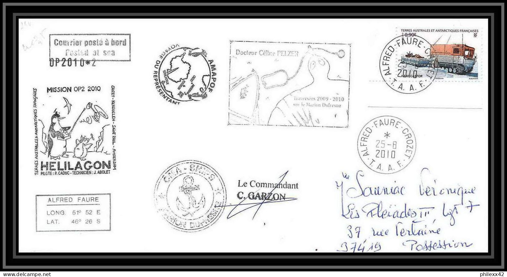 3016 Helilagon Dufresne Signé Signed Op 2010/2 Crozet 25/8/2010 N°563 ANTARCTIC Terres Australes (taaf) Lettre Cover - Hélicoptères