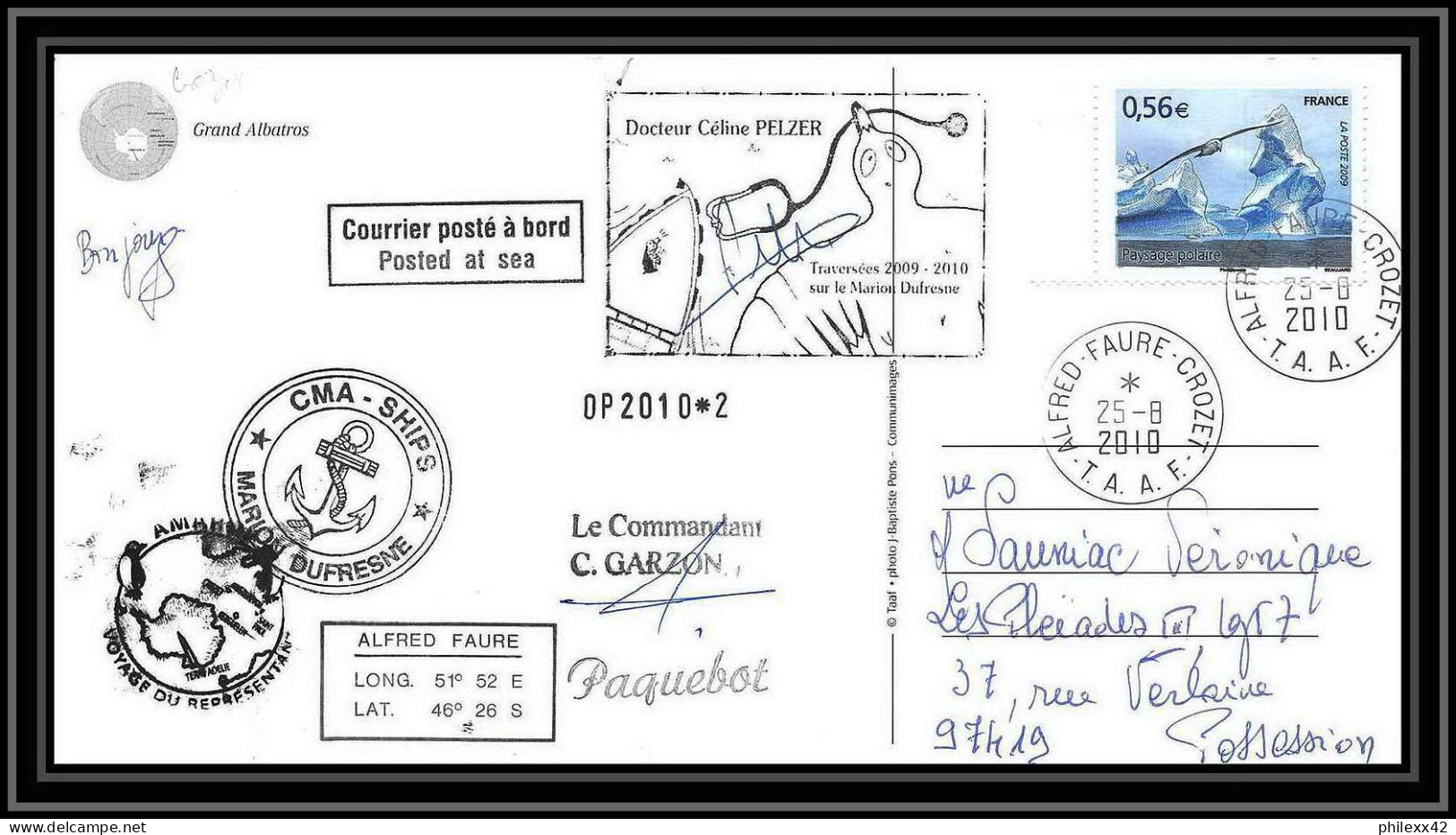 3014 ANTARCTIC Terres Australes (taaf)-carte Postale Dufresne 2 Signé Signed Op 2010/2 Crozet 25/8/2010 - Expediciones Antárticas