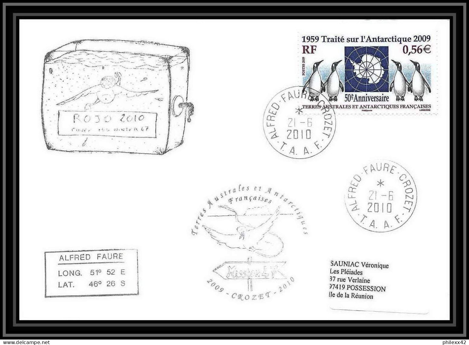 3010 Dufresne 2 Crozet Mission 47 21/6/2010 N°551 ANTARCTIC Terres Australes (taaf) Lettre Cover - Lettres & Documents
