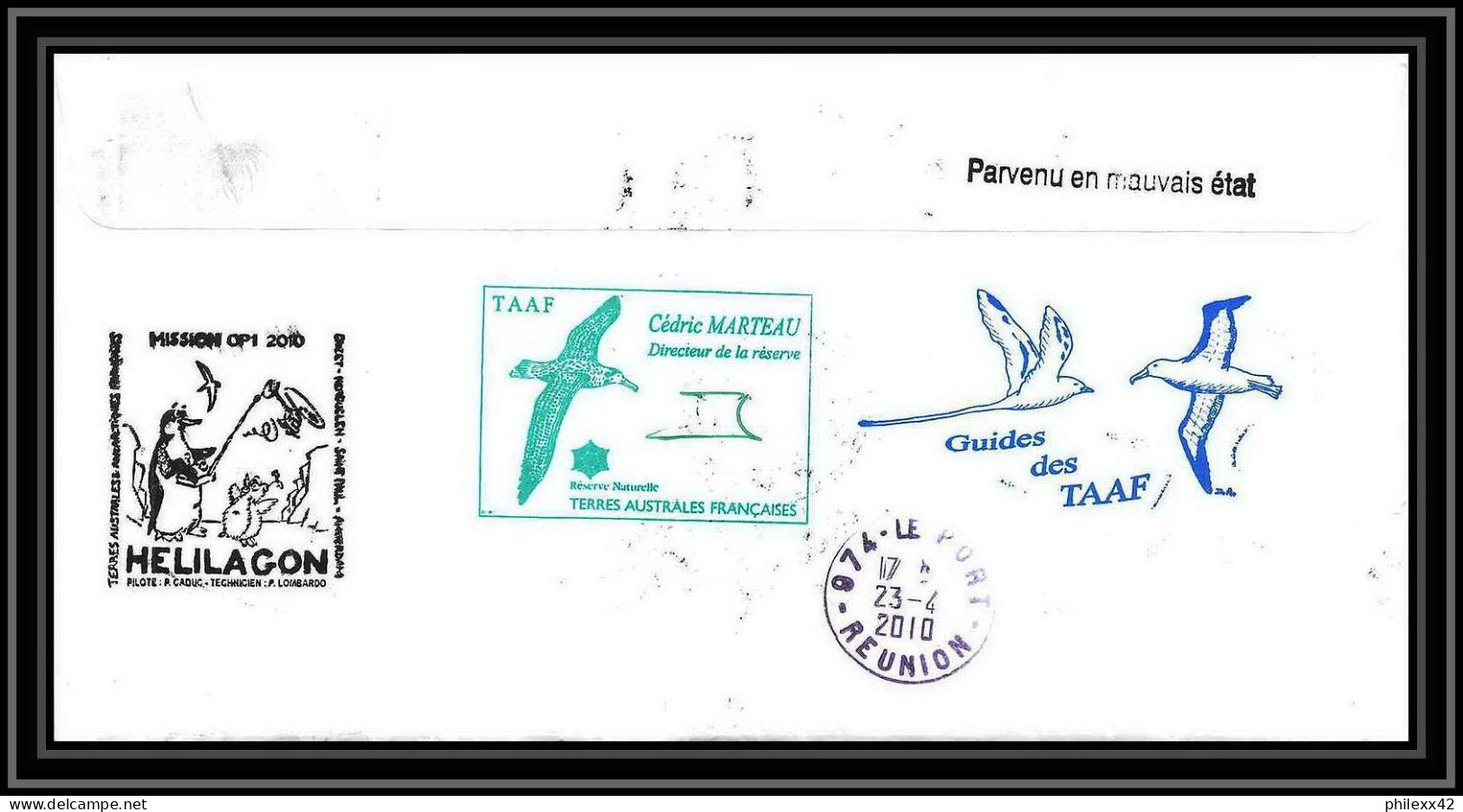 2999 Helilagon Terres Australes TAAF Lettre Cover Dufresne 2 Signé Signed St Paul Op 2010/1 9/4/2010 N°566 Sea Elephant - Elicotteri
