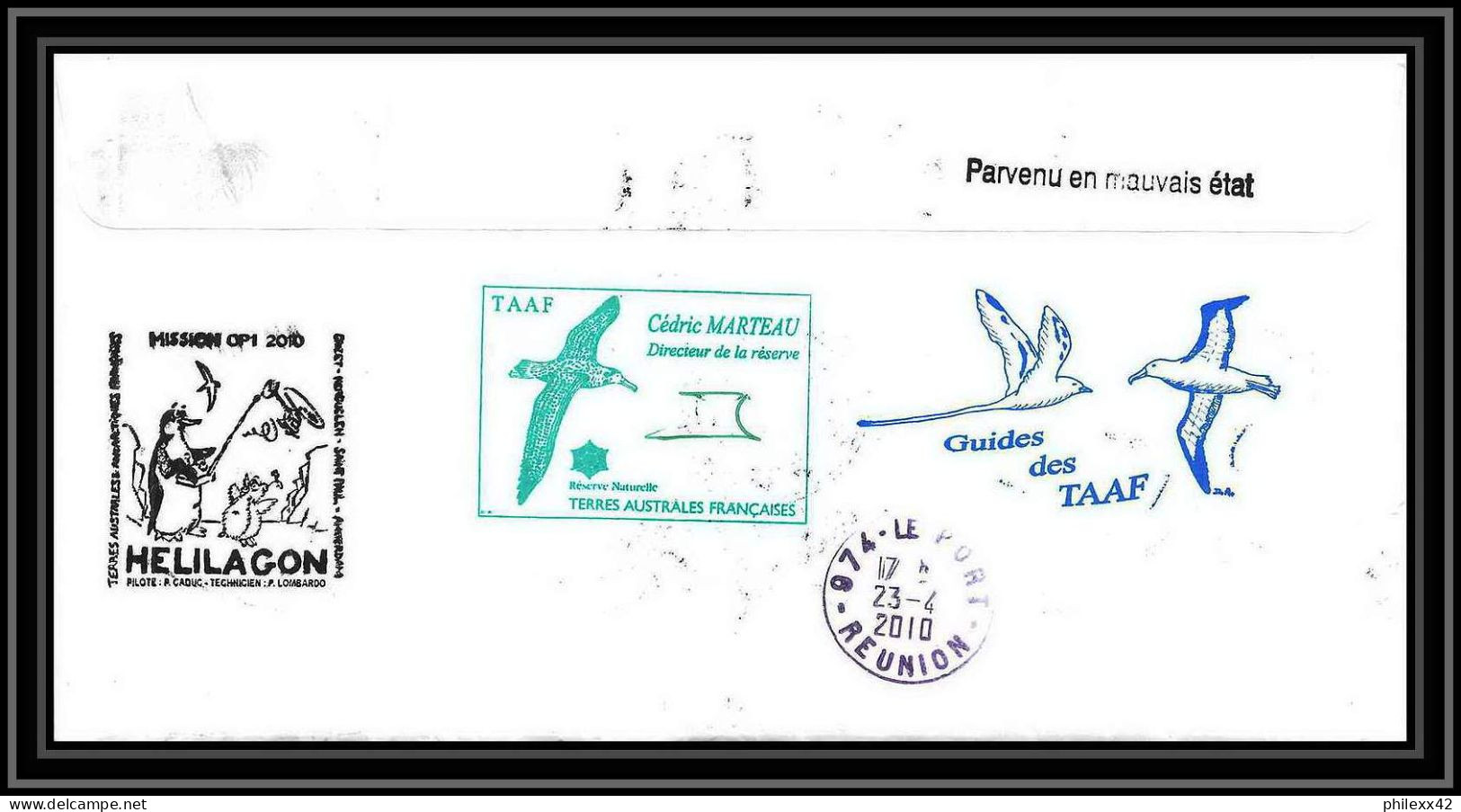 2999 Helilagon Terres Australes TAAF Lettre Cover Dufresne 2 Signé Signed St Paul Op 2010/1 9/4/2010 N°566 Sea Elephant - Helicópteros