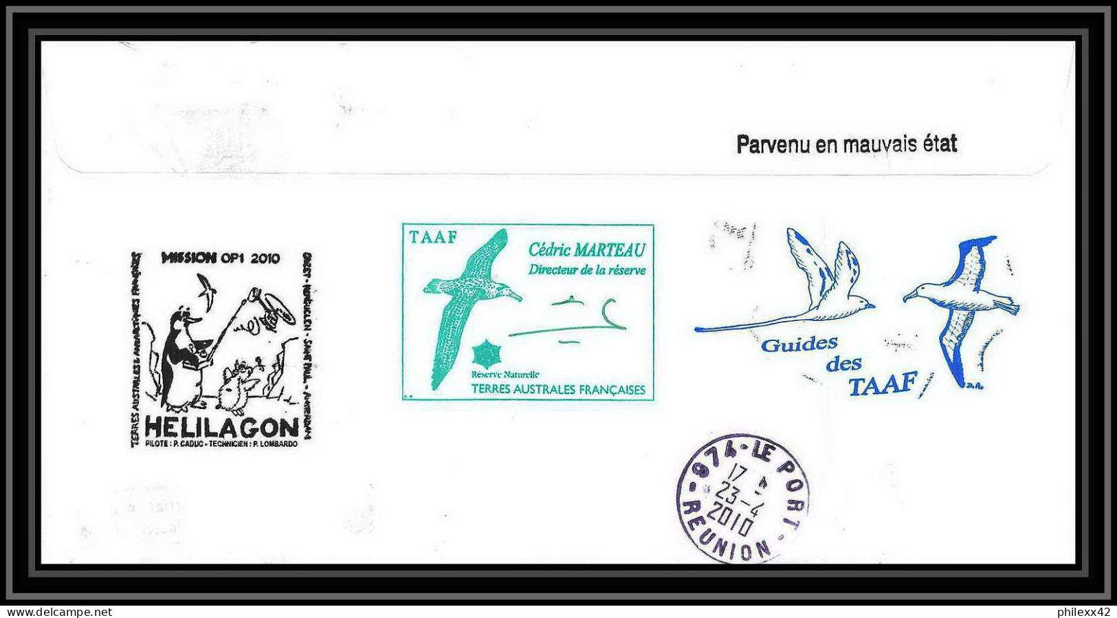 2998 Helilagon Terres Australes TAAF Lettre Cover Dufresne 2 Signé Signed St Paul Op 2010/1 9/4/2010 N°551 - Hélicoptères
