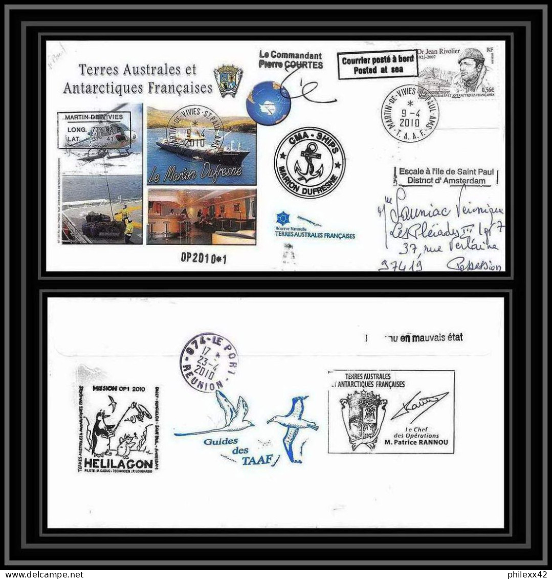 2997 Helilagon Terres Australes TAAF Lettre Cover Dufresne 2 Signé Signed St Paul Op 2010/1 9/4/2010 N°557 - Helicópteros