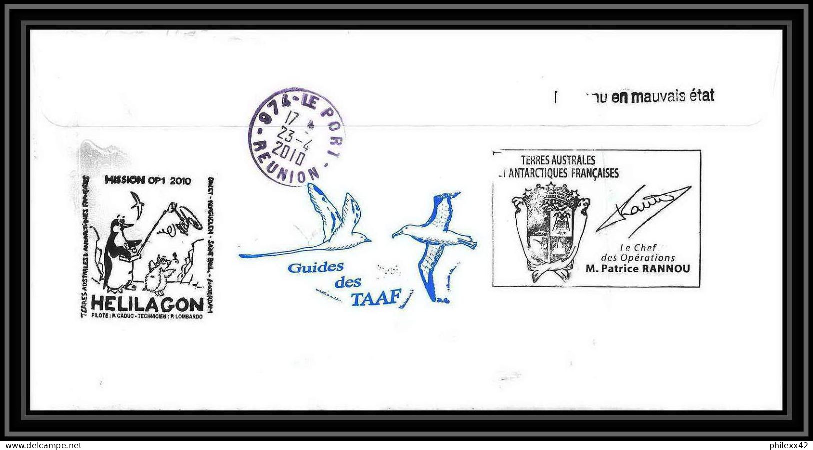 2997 Helilagon Terres Australes TAAF Lettre Cover Dufresne 2 Signé Signed St Paul Op 2010/1 9/4/2010 N°557 - Hélicoptères