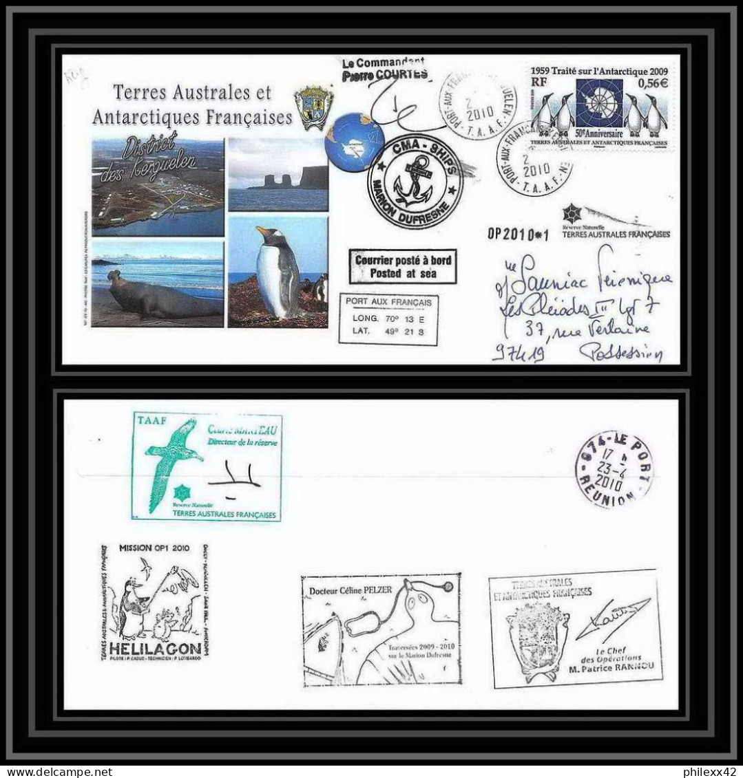 2996 Helilagon Terres Australes TAAF Lettre Cover Dufresne 2 Signé Signed Kerguelen Op 2010/1 2/4/2010 N°551 - Hubschrauber