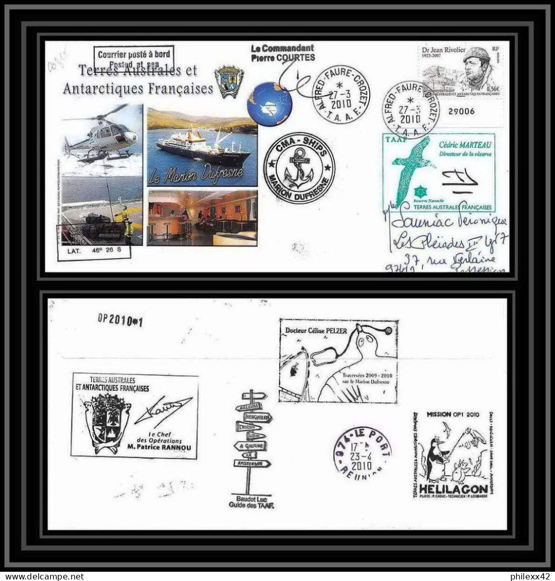 2990 Helilagon Terres Australes TAAF Lettre Cover Dufresne 2 Signé Signed Crozet Op 2010/1 27/3/2010 N°557 - Helicopters