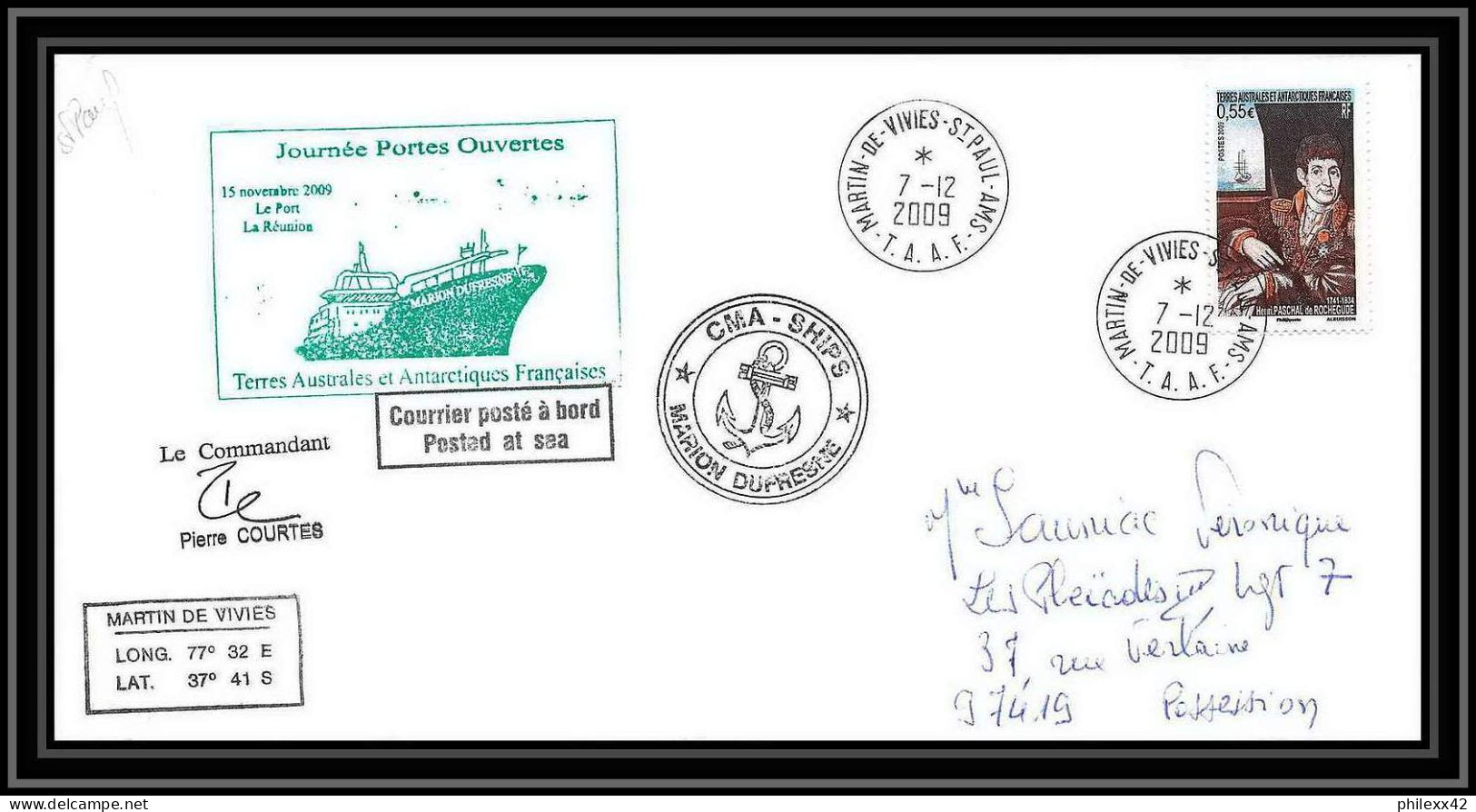 2968 ANTARCTIC Terres Australes TAAF Lettre Dufresne Signé Signed St Paul Portes Ouvertes 7/12/2009 N°522 - Antarctische Expedities