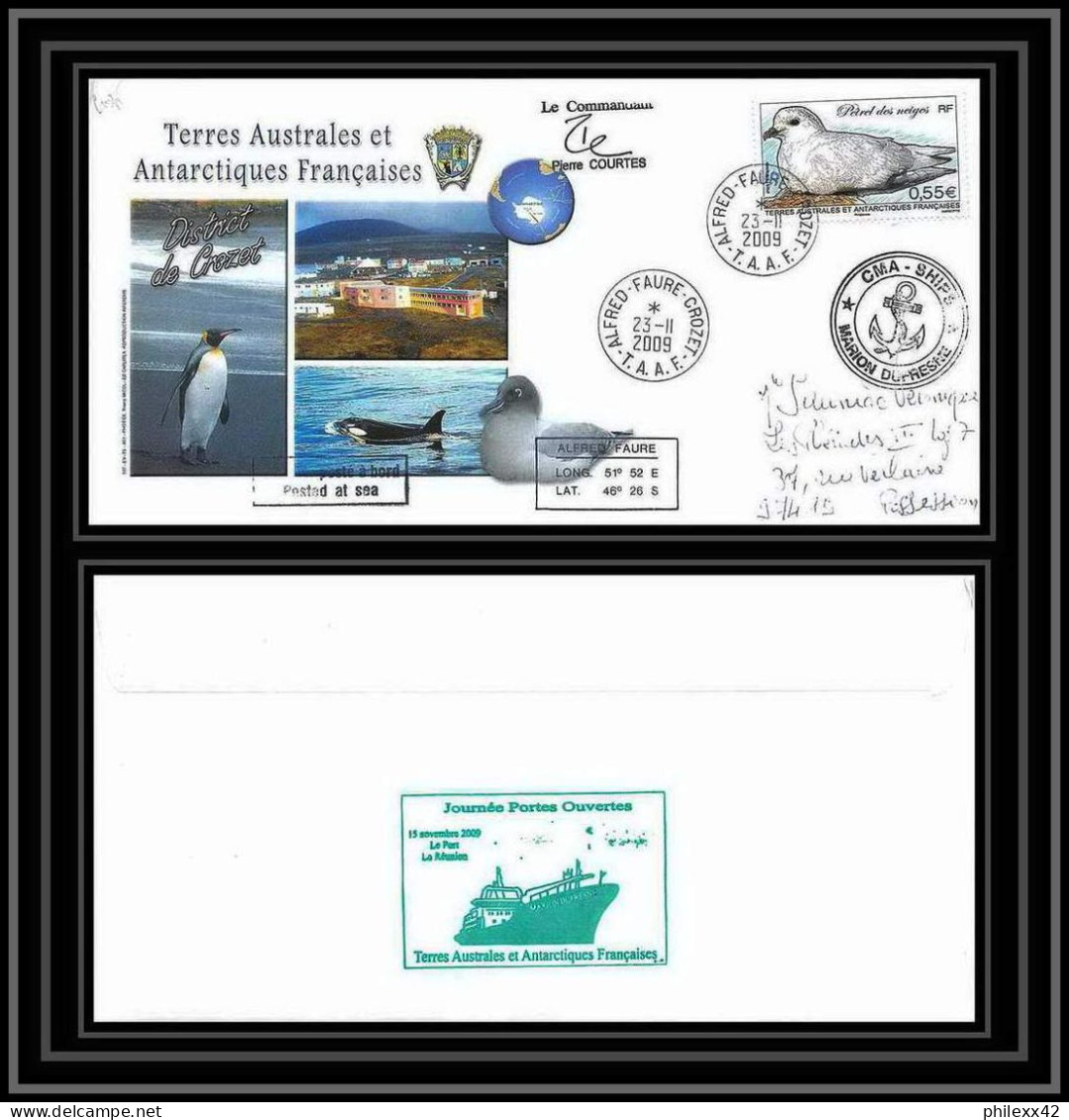 2954 ANTARCTIC Terres Australes TAAF Lettre Dufresne Signé Signed CROZET Portes Ouvertes 23/11/2009 N°534 Petrel Bird - Brieven En Documenten