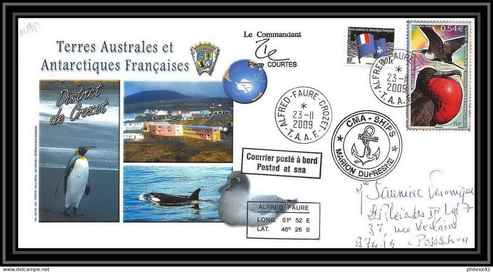 2951 ANTARCTIC Terres Australes TAAF Lettre Dufresne Signé Signed CROZET Portes Ouvertes 23/11/2009 N°517 - Antarctic Expeditions