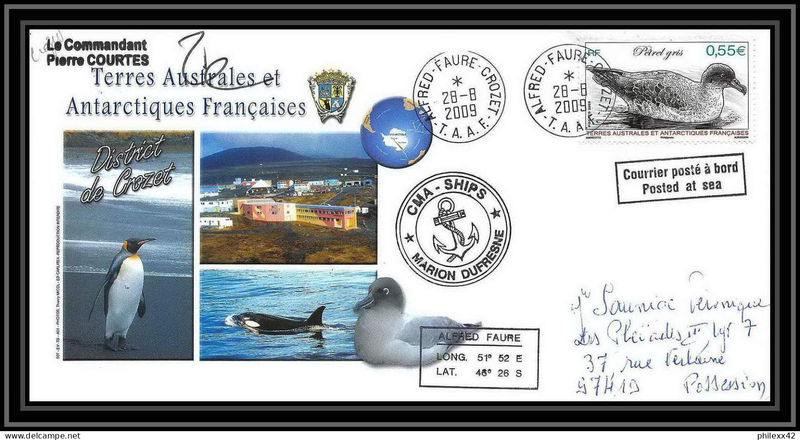 2924 Dufresne 2 Signé Signed OP 2009/2 Crozet N°532 28/8/2009 Helilagon Terres Australes (taaf) Lettre Cover Petrel Bird - Hélicoptères