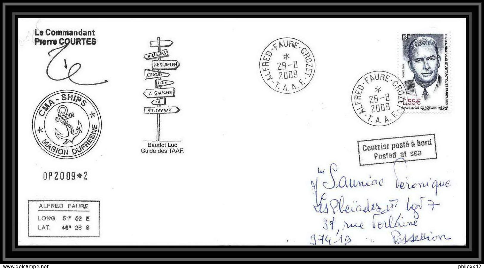 2922 Dufresne 2 Signé Signed OP 2009/2 Crozet N°524 28/8/2009 Helilagon Terres Australes (taaf) Lettre Cover - Hélicoptères