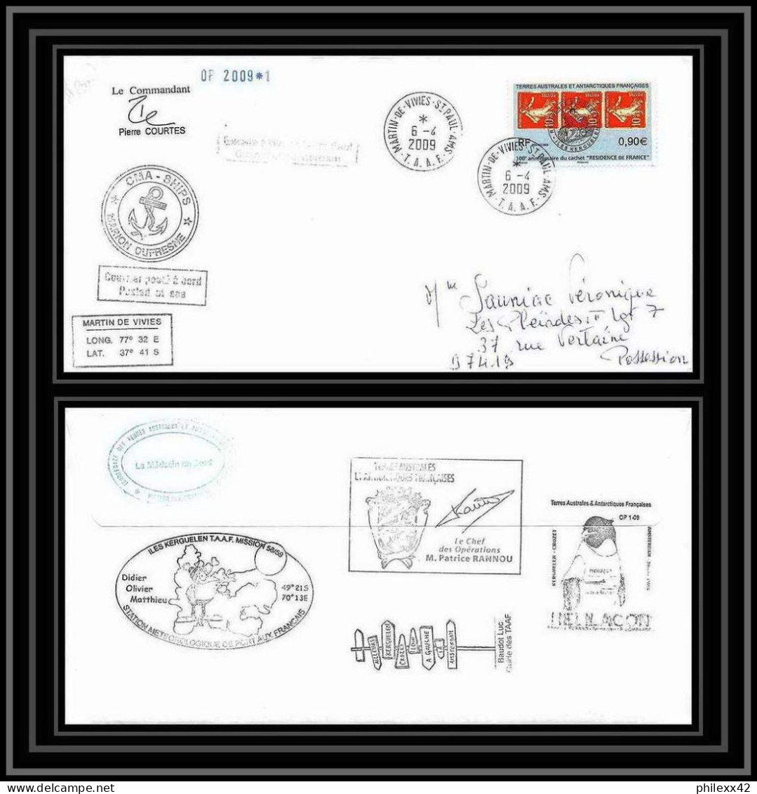 2905 Dufresne 2 Signé Signed OP 2009/1 St Paul 6/4/2009 N°526 Helilagon Terres Australes (taaf) Lettre Cover Semeuse - Hubschrauber