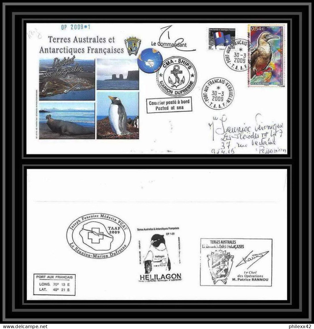 2899 Helilagon Dufresne Signé Signed OP 2009/1 KERGUELEN 30/3/2009 N°515 ANTARCTIC Terres Australes (taaf) Lettre Cover - Helicopters