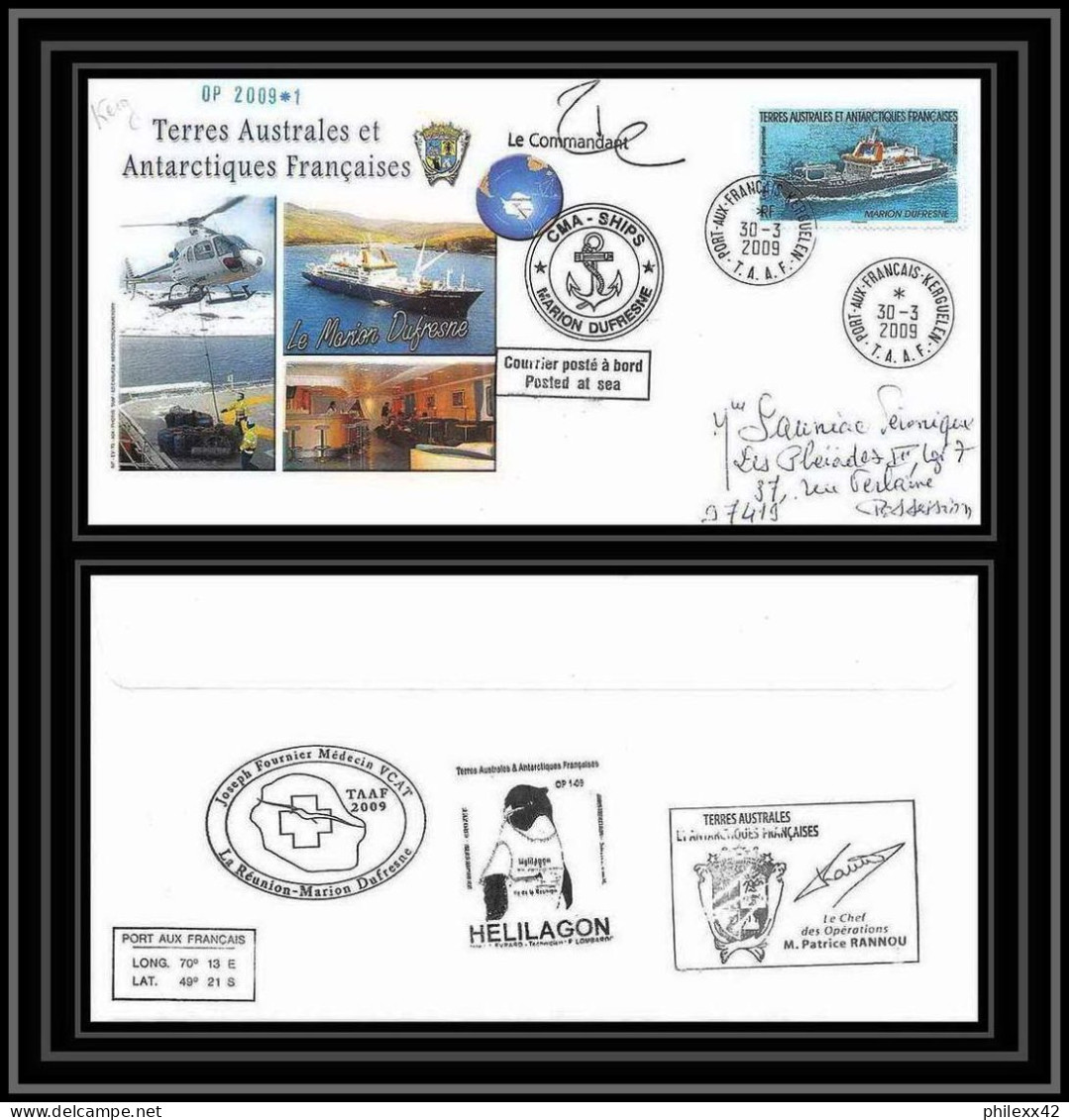 2898 Helilagon Dufresne Signé Signed OP 2009/1 KERGUELEN 30/3/2009 N°520 ANTARCTIC Terres Australes (taaf) Lettre Cover - Helicopters