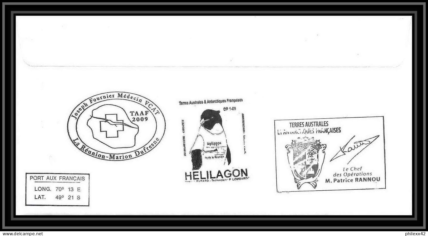 2898 Helilagon Dufresne Signé Signed OP 2009/1 KERGUELEN 30/3/2009 N°520 ANTARCTIC Terres Australes (taaf) Lettre Cover - Hubschrauber