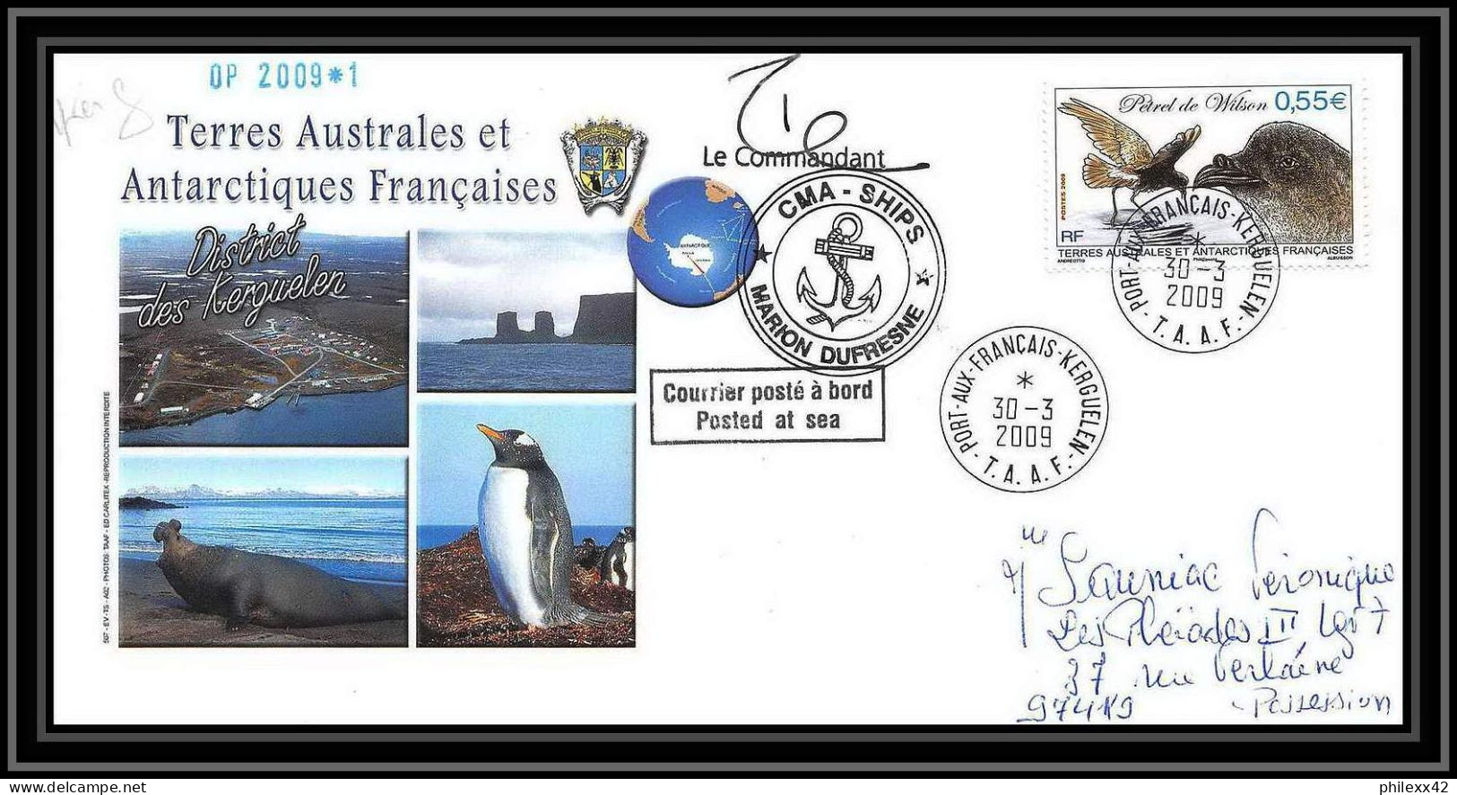 2897 Helilagon Dufresne Signé Signed OP 2009/1 KERGUELEN 30/3/2009 N°535 ANTARCTIC Terres Australes (taaf) Lettre Cover - Hubschrauber