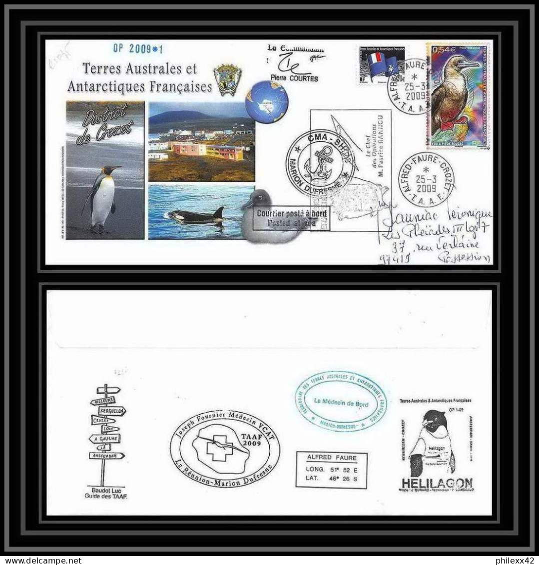 2894 Helilagon Dufresne Signé Signed OP 2009/1 Crozet 25/3/2009 N°515 ANTARCTIC Terres Australes (taaf) Lettre Cover - Helikopters