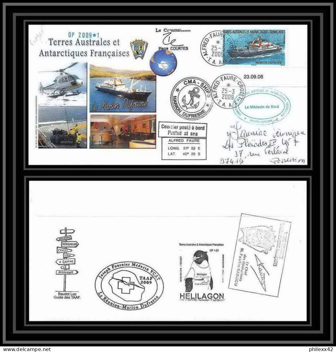 2893 Helilagon Dufresne Signé Signed OP 2009/1 Crozet 25/3/2009 N°520 ANTARCTIC Terres Australes (taaf) Lettre Cover - Hubschrauber