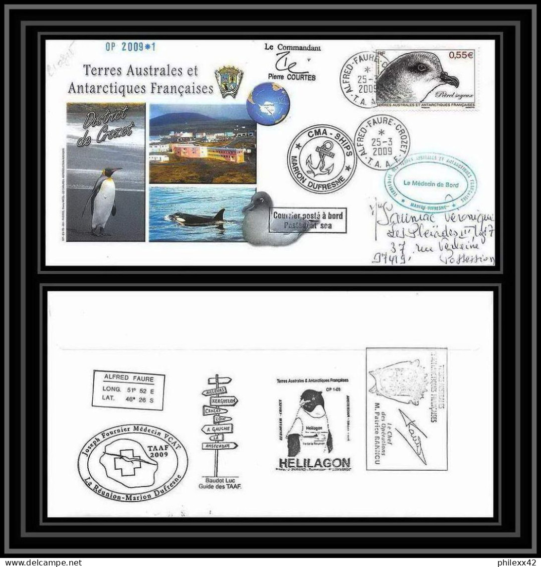 2891 Helilagon Dufresne Signé Signed OP 2009/1 Crozet 25/3/2009 N°534 ANTARCTIC Terres Australes (taaf) Lettre Cover - Helicopters