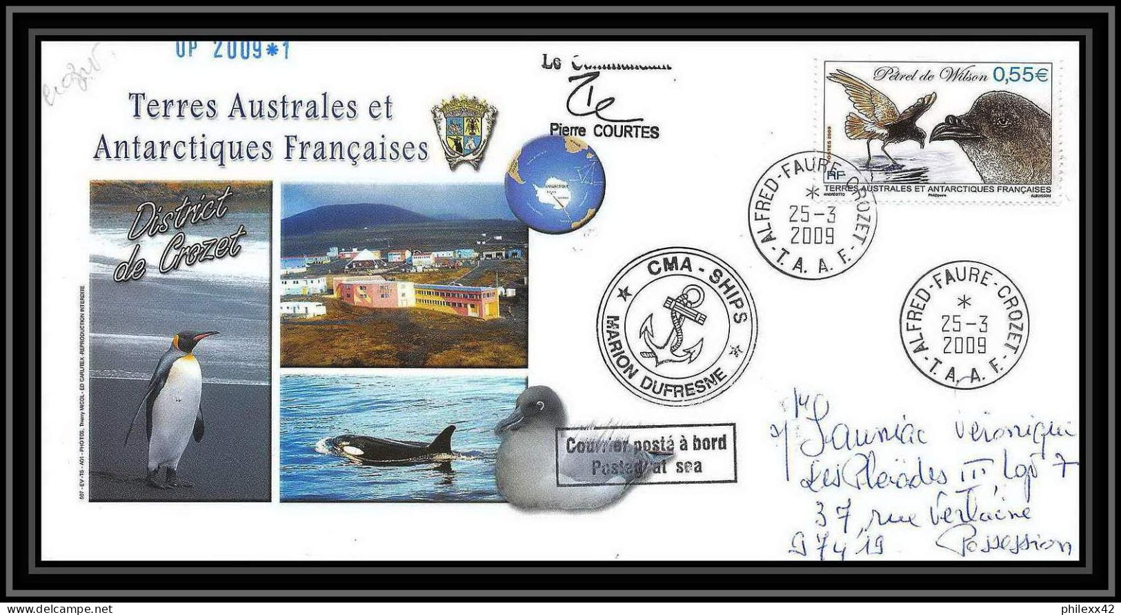 2892 Helilagon Dufresne Signé Signed OP 2009/1 Crozet 25/3/2009 N°535 ANTARCTIC Terres Australes (taaf) Lettre Cover - Helicopters