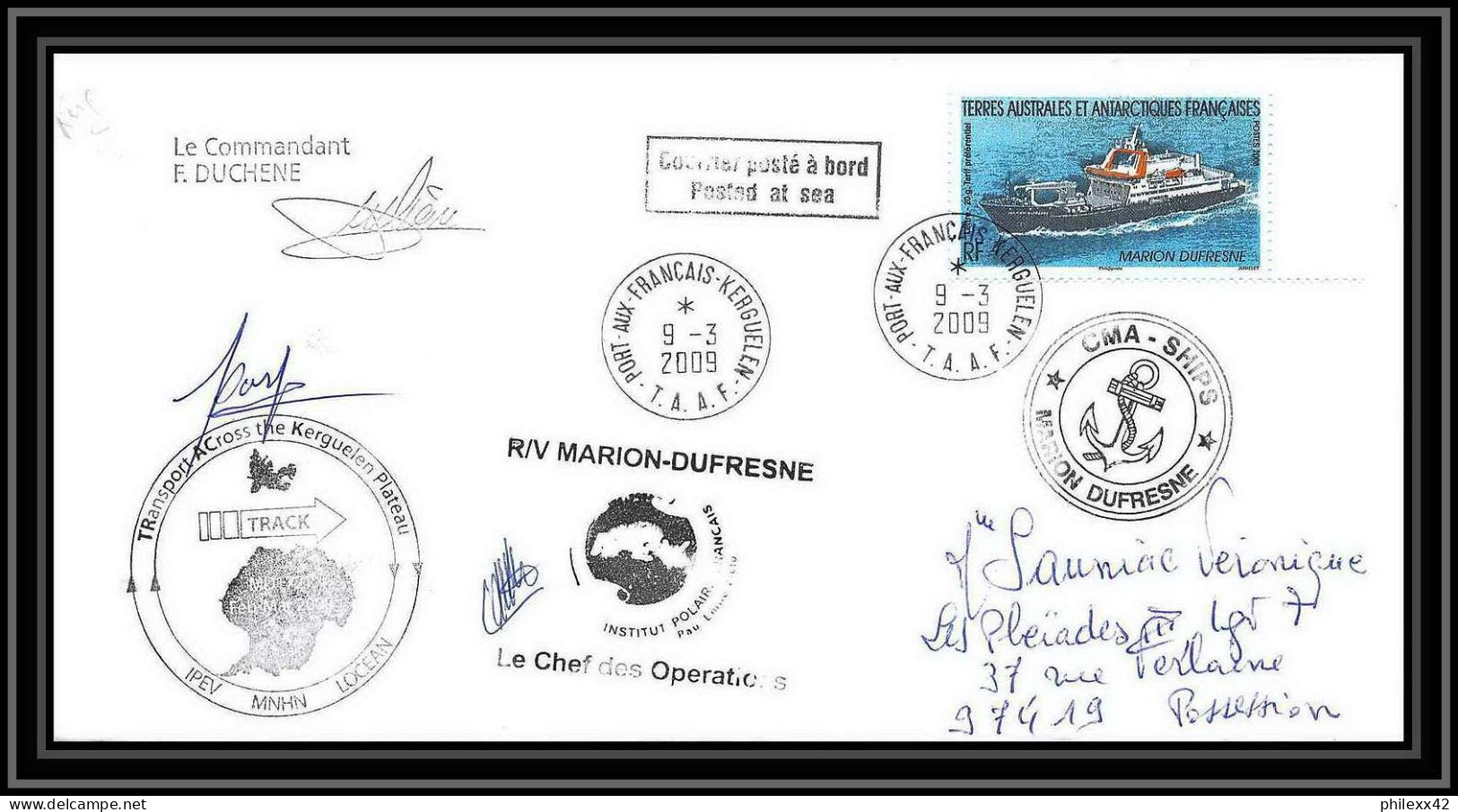 2887 Dufresne 2 Signé Signed Md 172 Kerguelen 9/3/2009 N°520 ANTARCTIC Terres Australes (taaf) Lettre Cover - Antarctische Expedities