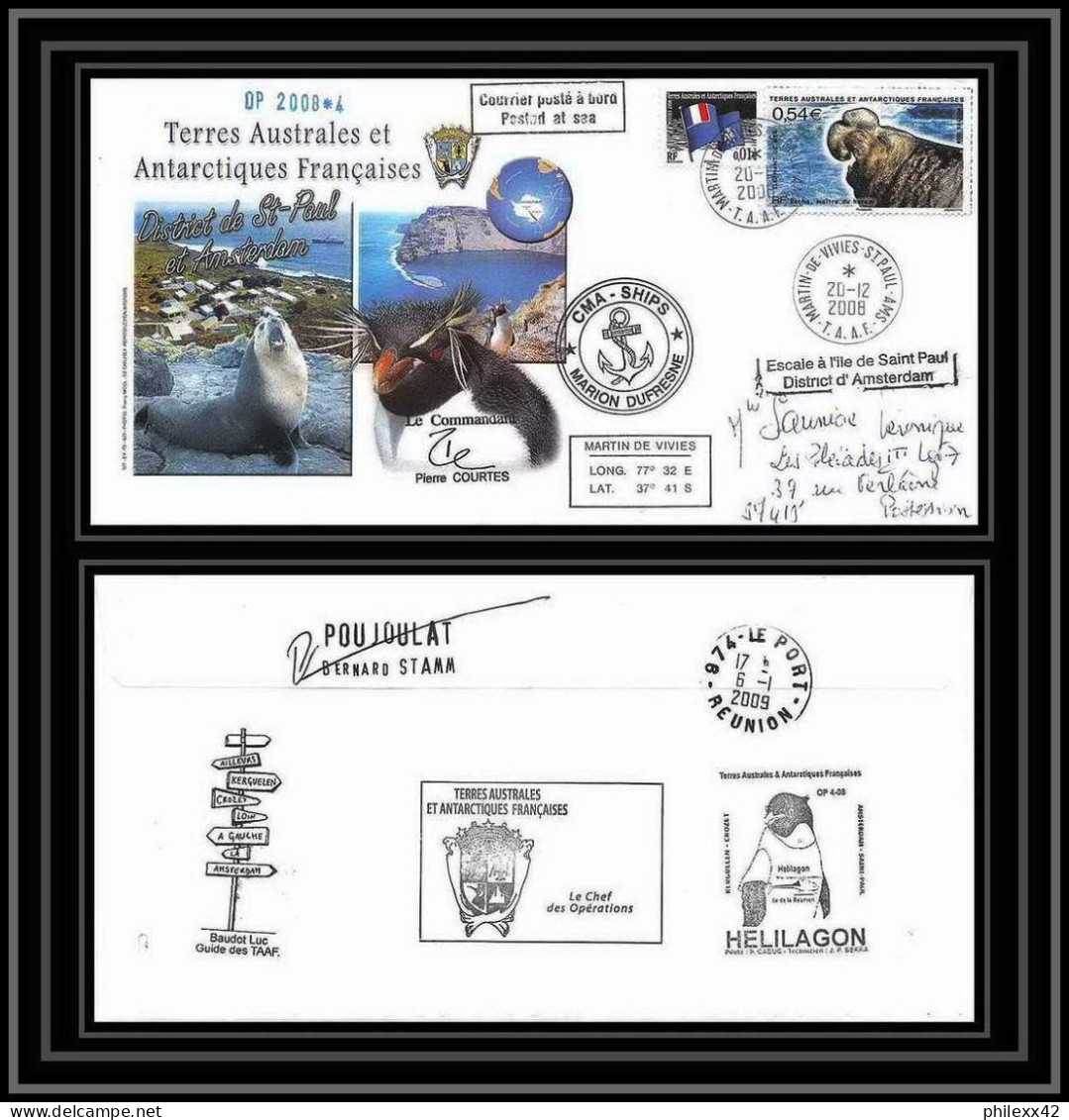 2871 Sea Elephant Terres Australes TAAF Helilagon Lettre Cover Dufresne Signé Signed Op 2008/4 St Paul 20/12/2008 N°511 - Helikopters