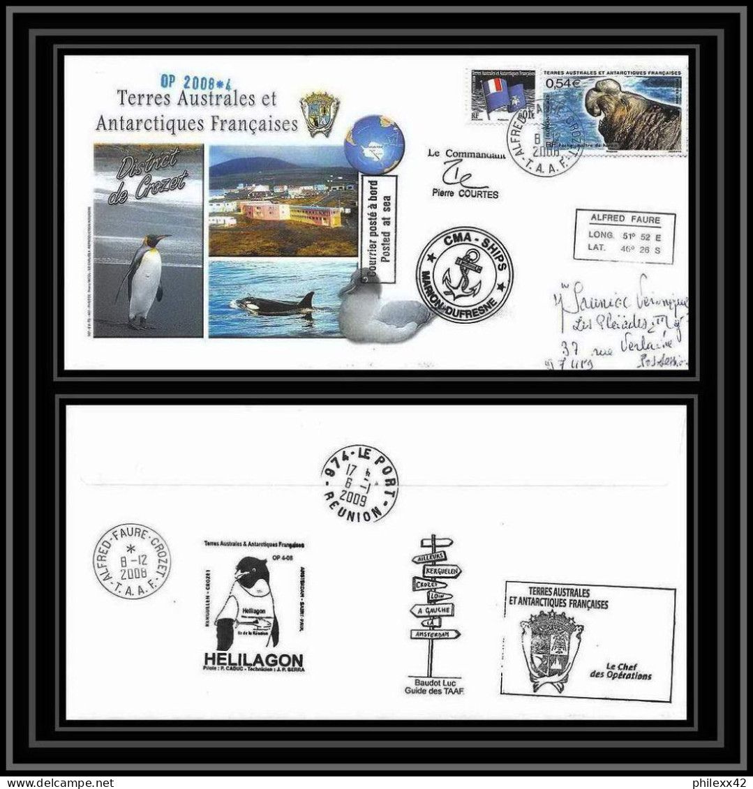 2863 Sea Elephant Terres Australes TAAF Helilagon Lettre Cover Dufresne Signé Signed Op 2008/4 Crozet 8/12/2008 N°511 - Helicopters