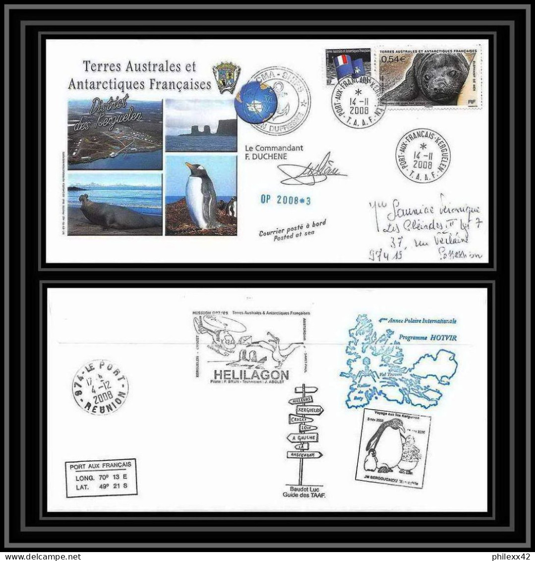 2852 Sea Elephant Terres Australes TAAF Helilagon Lettre Cover Dufresne Signé Signed Op 2008/3 Kerguelen 14/11/2008 N°51 - Helicopters