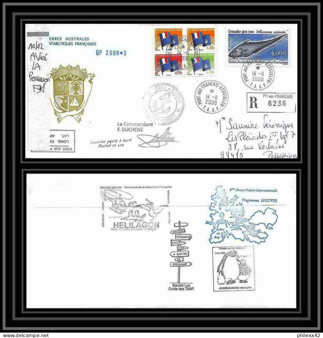 2849 ANTARCTIC Terres Australes TAAF Lettre Dufresne 2 Signé Signed Op 2008/3 Kerguelen 14/11/2008 N°505 Recommandé - Helikopters