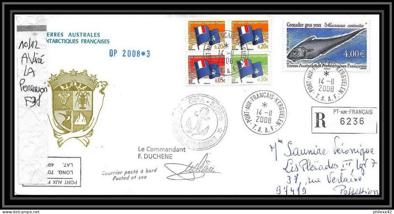 2849 ANTARCTIC Terres Australes TAAF Lettre Dufresne 2 Signé Signed Op 2008/3 Kerguelen 14/11/2008 N°505 Recommandé - Helicopters