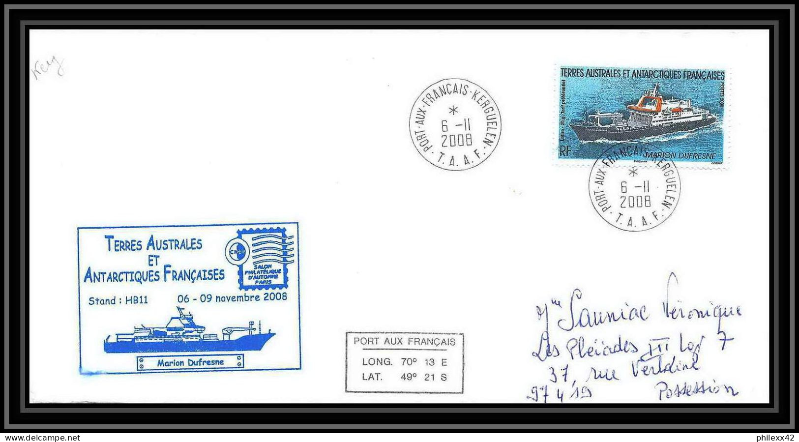 2839 ANTARCTIC Terres Australes TAAF Lettre Dufresne Signé Signed Op 2008/3 KERGUELEN 6/11/2008 PORTE OUVERTE N°520 - Briefe U. Dokumente