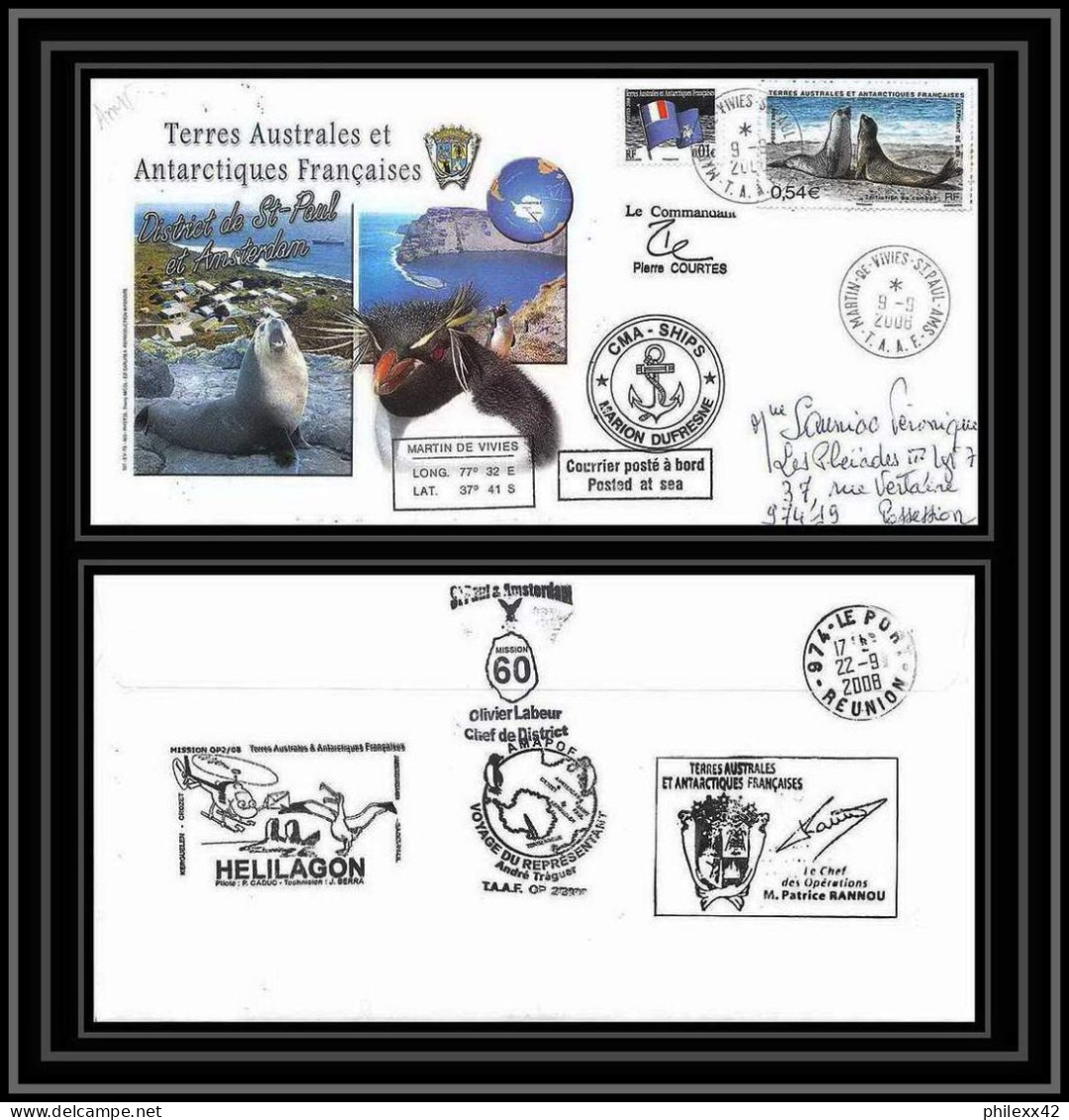 2834 Sea Elephant Terres Australes TAAF Helilagon Lettre Cover Dufresne Signé Signed Op 2008/2 ST PAUL 9/9/2008 N°509 - Hubschrauber