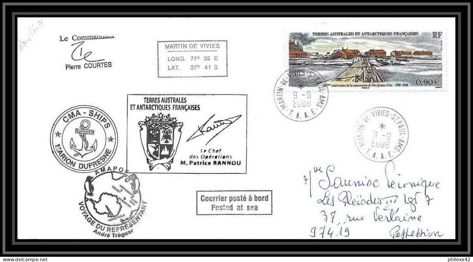 2835 ANTARCTIC Terres Australes TAAF Helilagon Lettre Cover Dufresne Signé Signed Op 2008/2 ST PAUL 9/9/2008 N°505 - Elicotteri