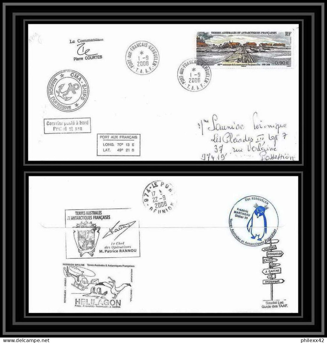 2832 ANTARCTIC Terres Australes TAAF Helilagon Lettre Cover Dufresne Signé Signed Op 2008/2 KERGUELEN 1/9/2008 N°505 - Helicopters