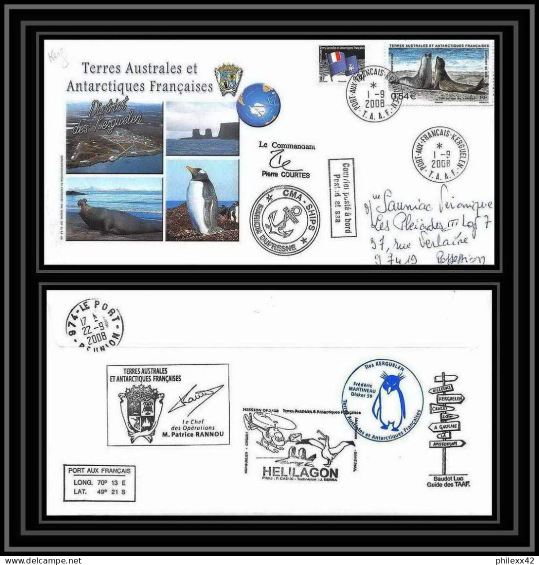 2831 Sea Elephant Terres Australes TAAF Helilagon Lettre Cover Dufresne Signé Signed Op 2008/2 KERGUELEN 1/9/2008 N°509 - Helicopters