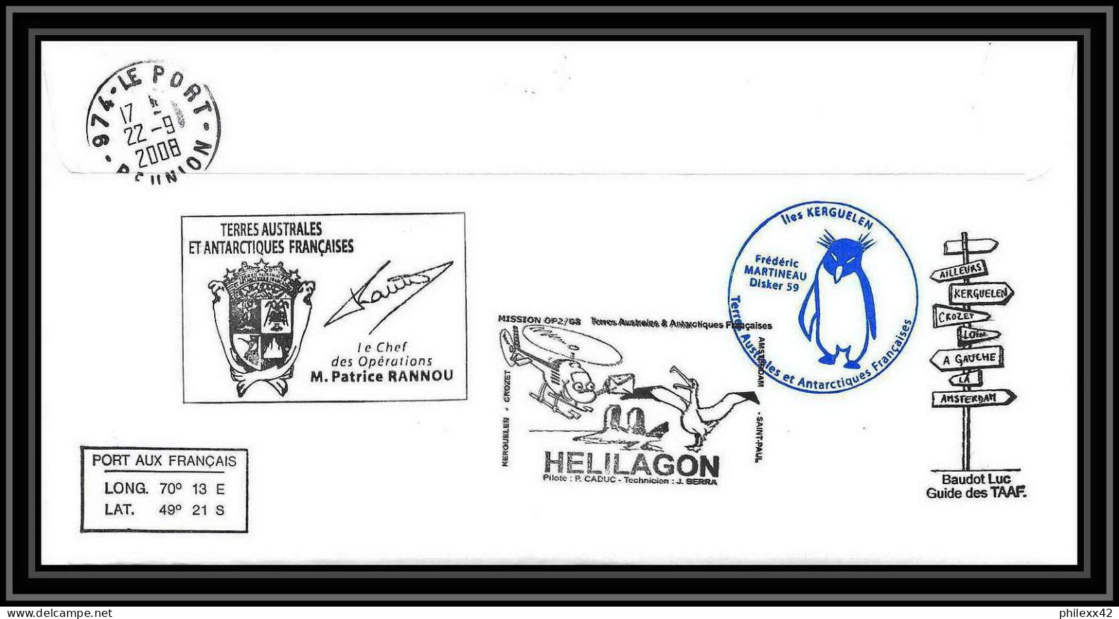 2831 Sea Elephant Terres Australes TAAF Helilagon Lettre Cover Dufresne Signé Signed Op 2008/2 KERGUELEN 1/9/2008 N°509 - Helicópteros