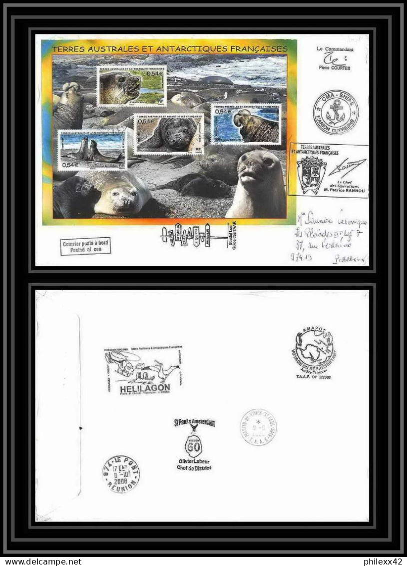 2829 Sea Elephant Terres Australes TAAF Helilagon Lettre Cover Dufresne Signé Signed BLOC N°19 ST PAUL Op 2008/2 9/9/200 - Helikopters