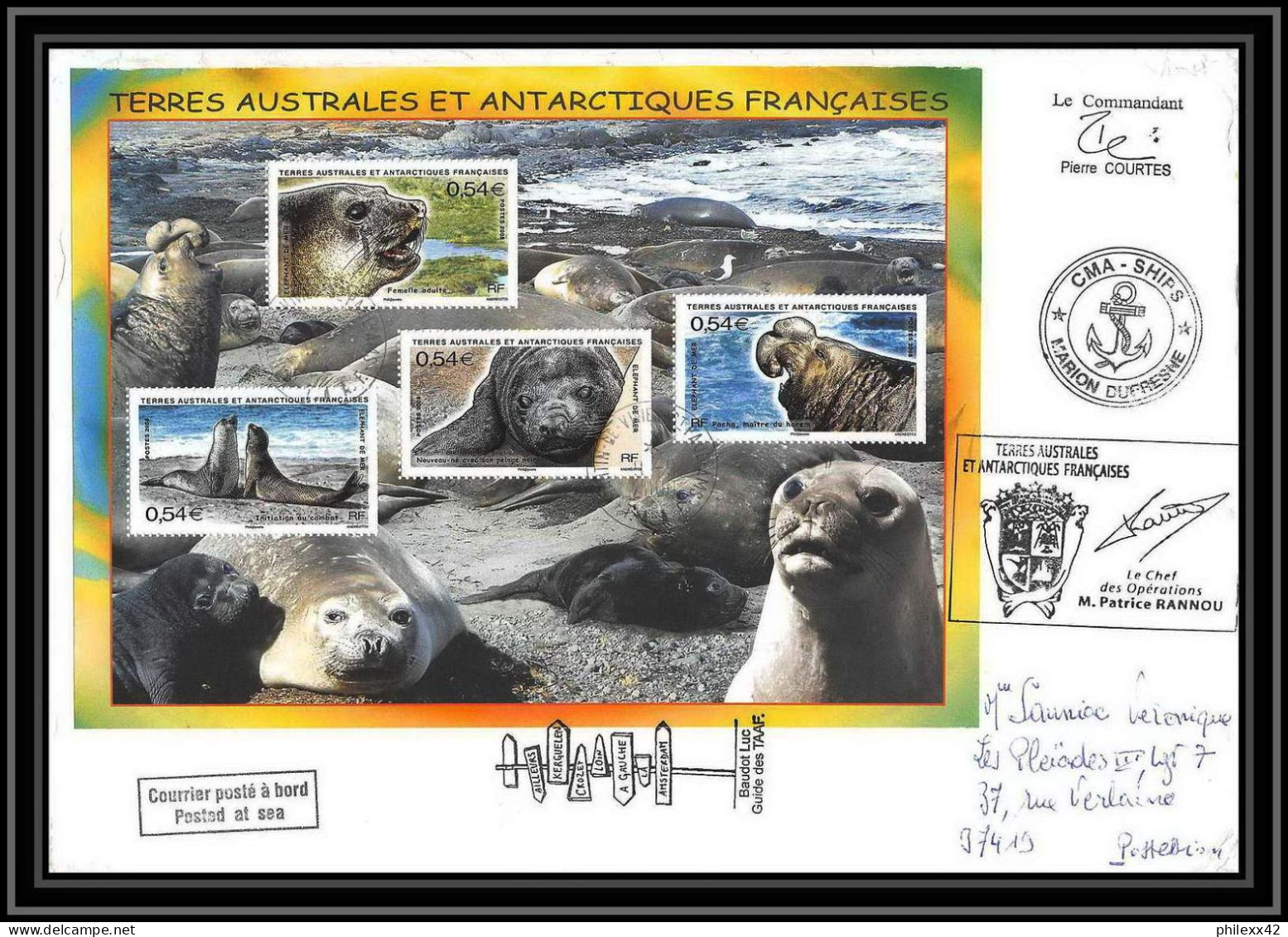 2829 Sea Elephant Terres Australes TAAF Helilagon Lettre Cover Dufresne Signé Signed BLOC N°19 ST PAUL Op 2008/2 9/9/200 - Helikopters