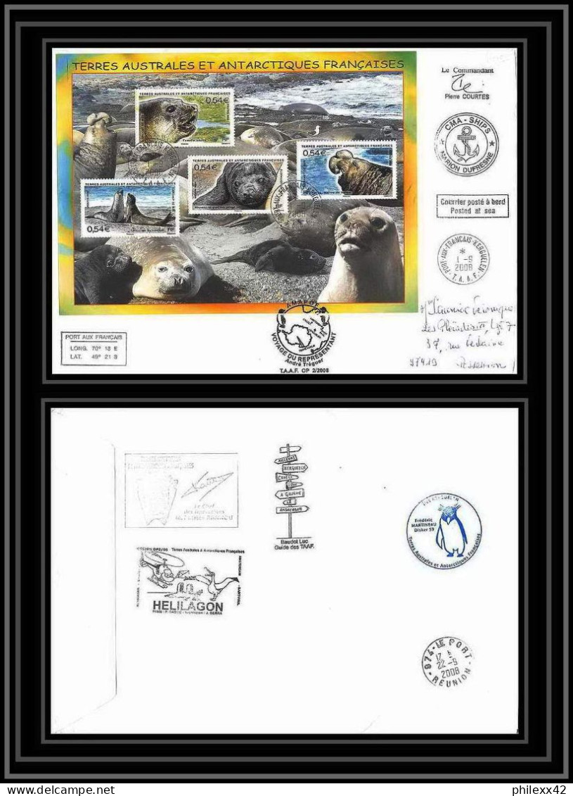 2827 Sea Elephant Terres Australes TAAF Helilagon Lettre Cover Dufresne Signé Signed BLOC N°19 KERGUELEN Op 2008/2 1/9/2 - Hubschrauber