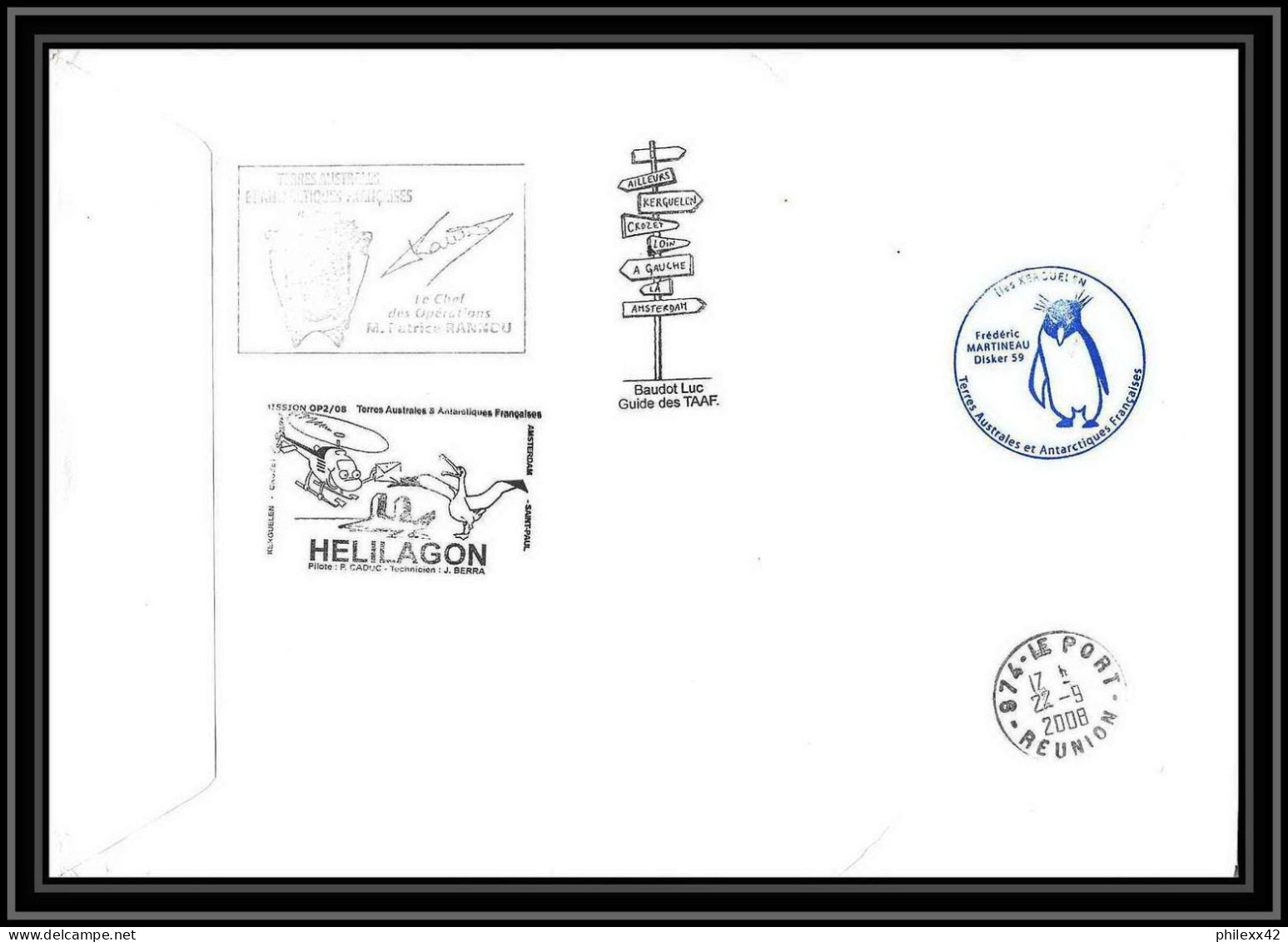 2827 Sea Elephant Terres Australes TAAF Helilagon Lettre Cover Dufresne Signé Signed BLOC N°19 KERGUELEN Op 2008/2 1/9/2 - Helicopters