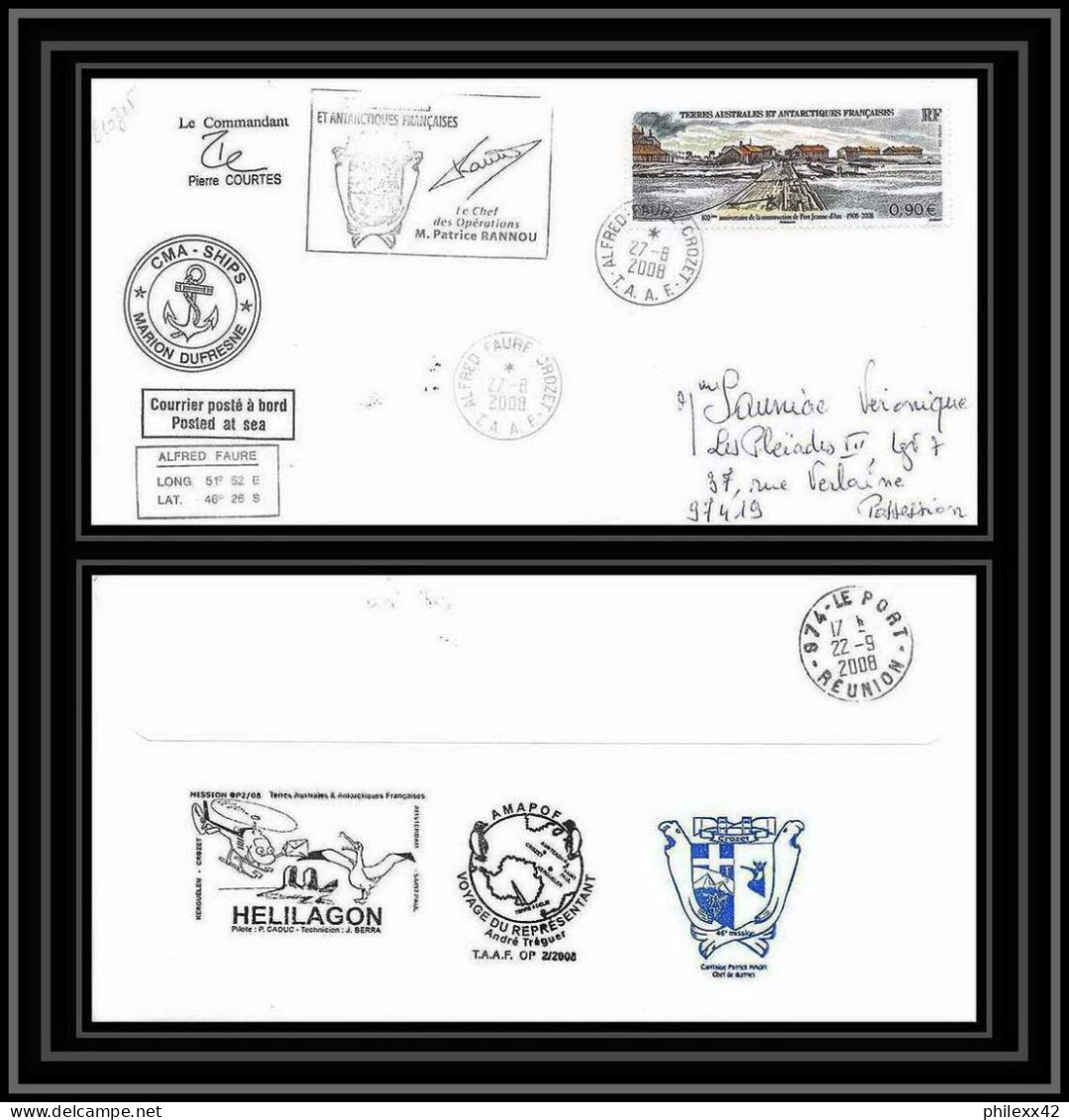2825 ANTARCTIC Terres Australes TAAF Helilagon Lettre Cover Dufresne Signé Signed Op 2008/2 CROZET N°504 27/8/2008 - Helicópteros