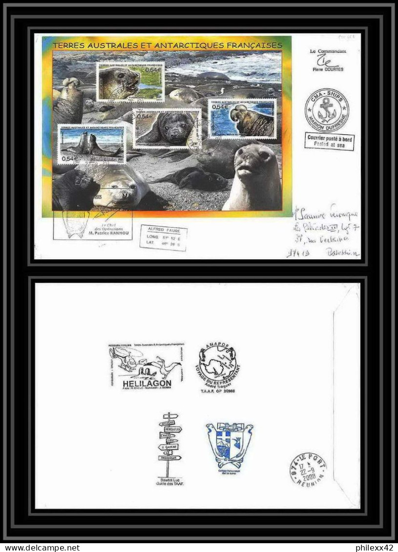 2822 Sea Elephant Terres Australes TAAF Helilagon Lettre Cover Dufresne Signé Signed BLOC N°19 CROZET Op 2008/2 27/8/220 - Hélicoptères